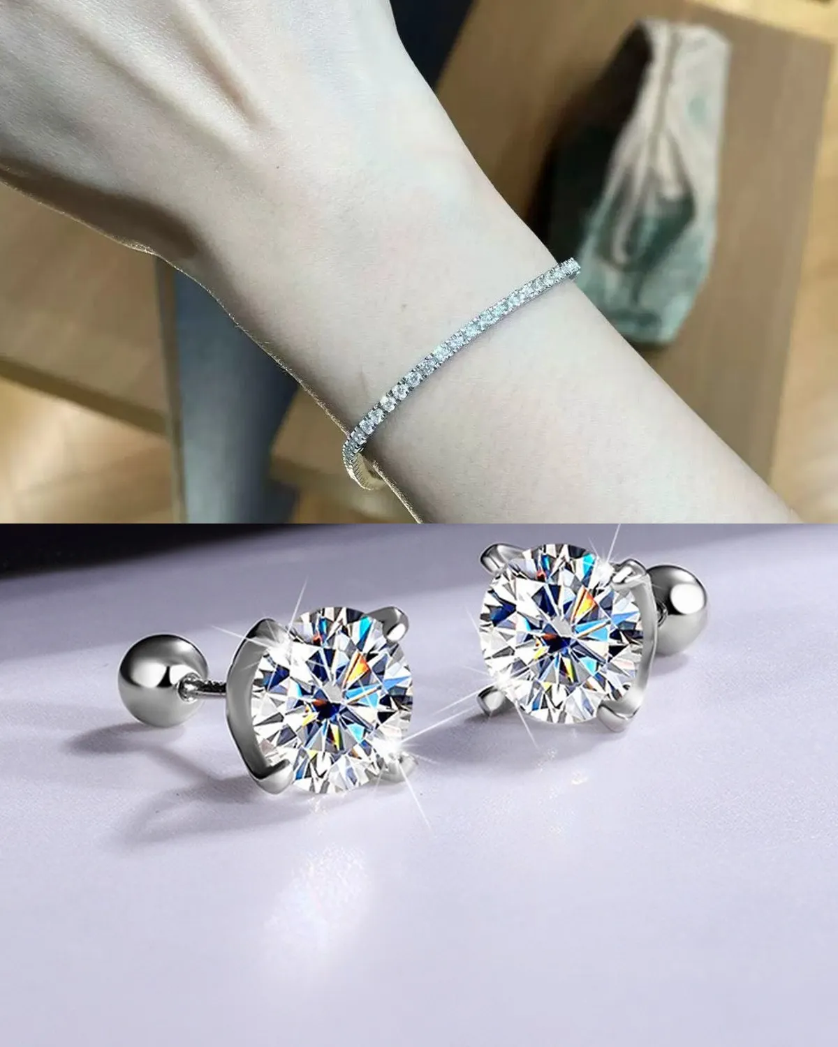 Moissanite Tennis Bracelet and Stud Earrings Gift Set