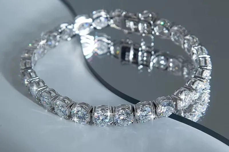 Close-up of moissanite stones throwing colored light